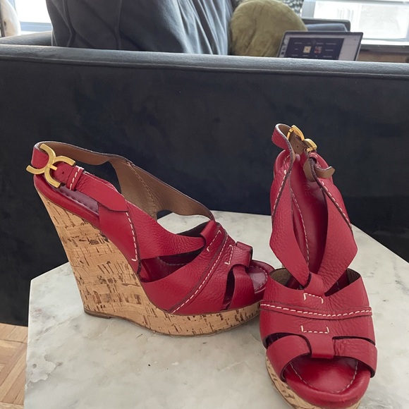 Chloe size 9 red leather wedges - Picture 4 of 5